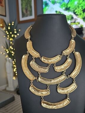 Chico's Gold-Tone Wavy Multi-Strand Statement Bib Necklace